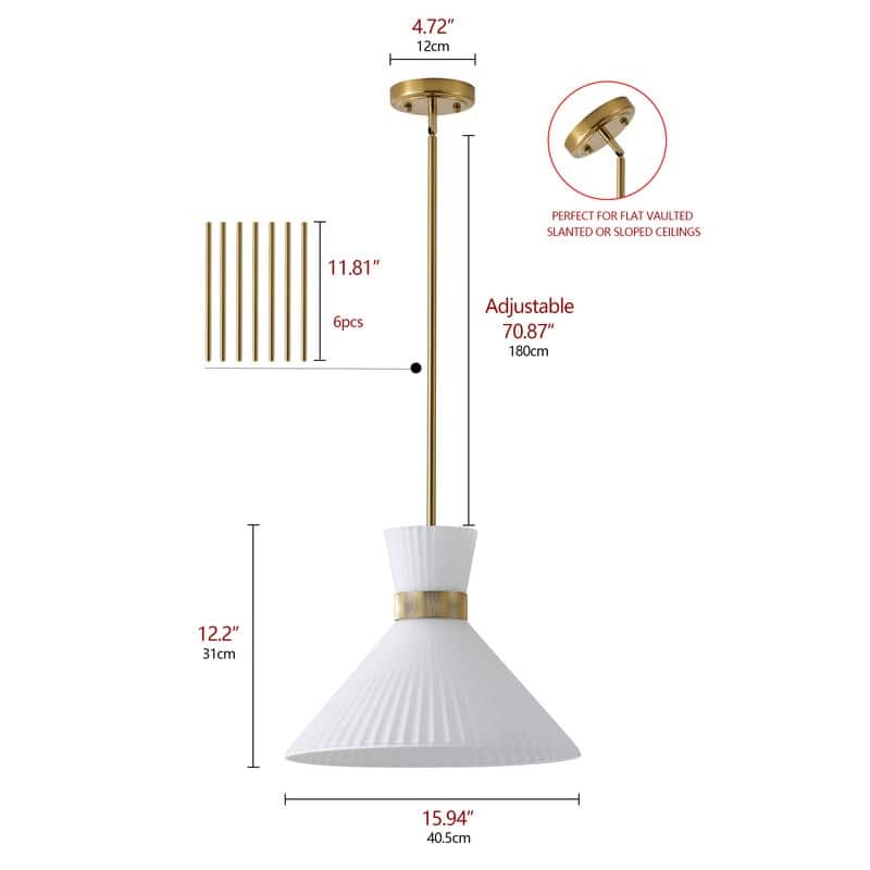 Modern LED Brass Pendant Light White Jade Glass Cone Shade