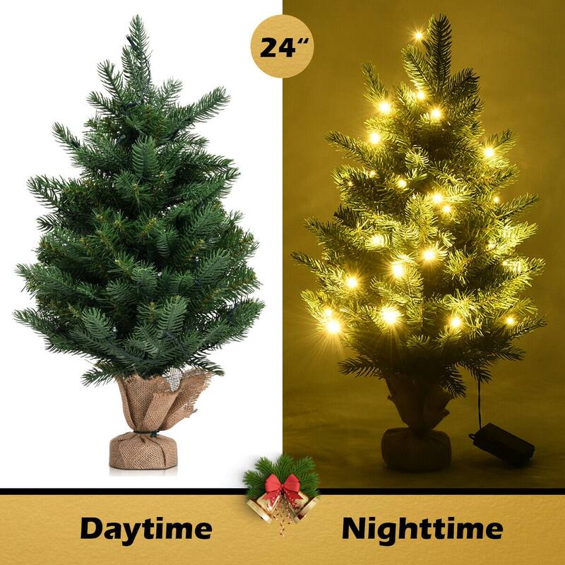 Gymax 24" Mini Artificial Christmas Tree Tabletop Pre-Lit LED Fir Tree