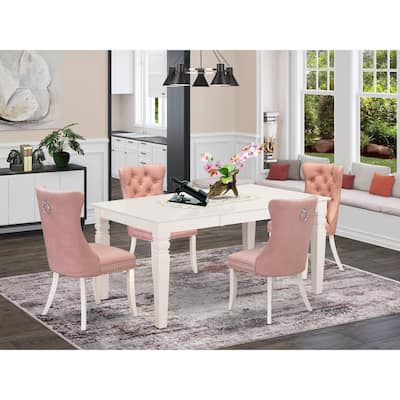 East West Furniture Kitchen Set Includes a Rectangle Dining Table and Upholstered Chairs, Linen White (Pieces Options)