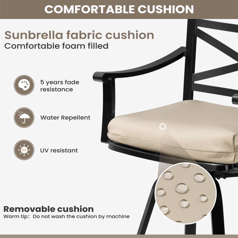 Pellebant Patio Outdoor Indoor Aluminum Swivel Bar Stools Dining Chairs with Sunbrella Cushion