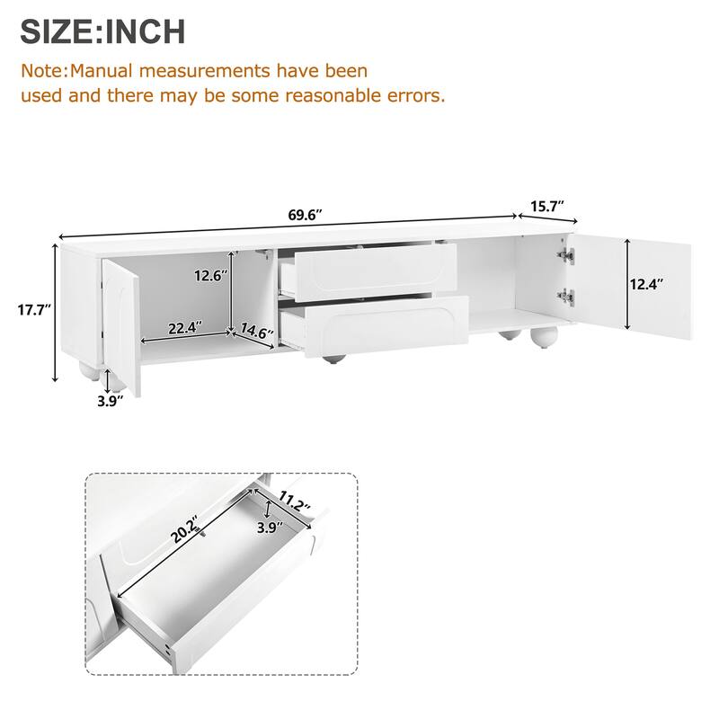 Cream Style TV Stand with Arched Doors and 2 Drawers, for TVs Up to 75" - 69.6" W × 15.7" D × 17.7" H
