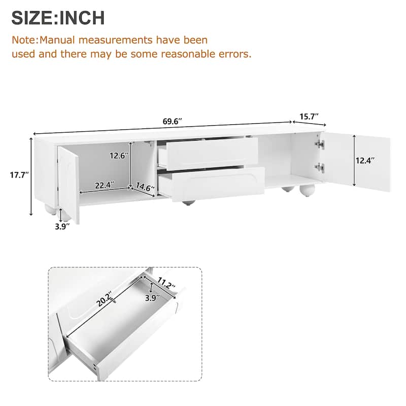 TV Stand with Arched Doors & 2 Drawers for TVs up to 75", Cream Media Console with Rebound Device and 5 Round Metal Legs