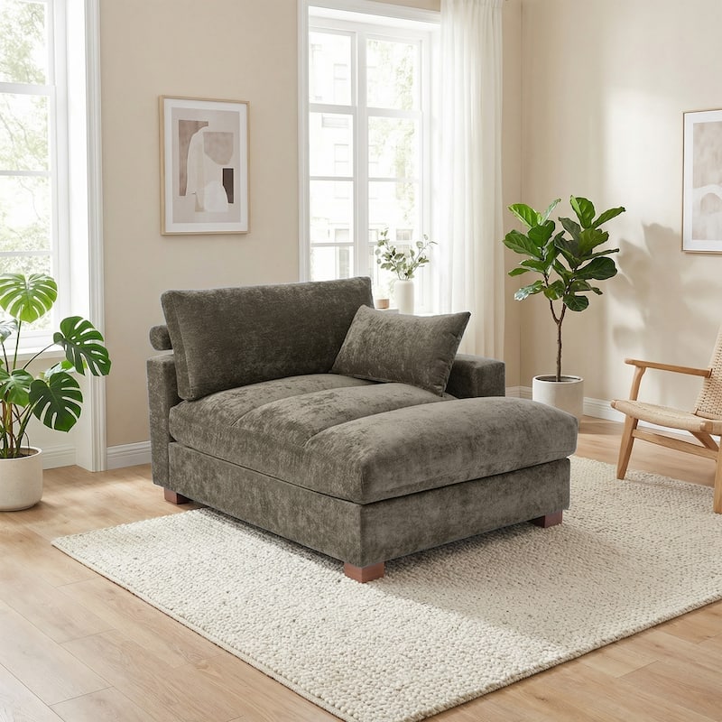 Modern Corduroy L-Shaped Sofa Chaise Lounge Couch - Camel/Right/Chenille - Right Facing