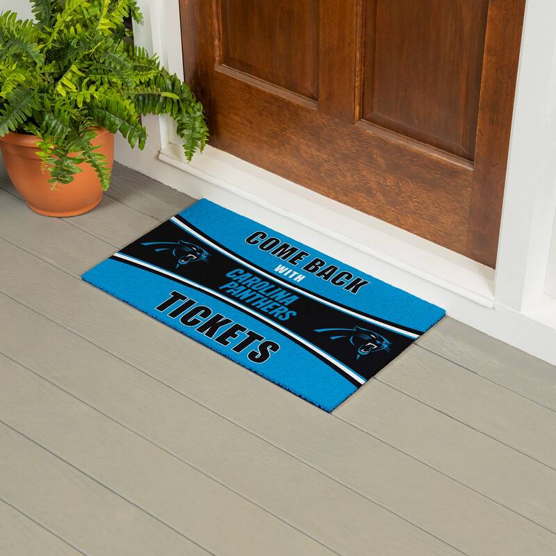 Carolina Panthers 28 in. x 16 in. PVC Come Back With Tickets Trapper Door Mat