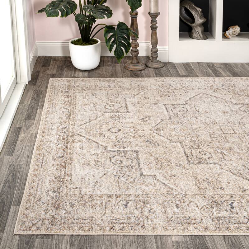 JONATHAN Y Retro Vintage Native American Medallion Machine-Washable Cream/Brown Area Rug