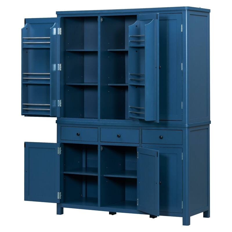 Farmhouse 74.8"Tall Freestanding Kitchen Pantry with Door Shelves,Adjustable Shelves, Pull-out Trays and Drawers