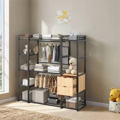 Open-Style Wardrobe with Hanging Rails,Shelves and Drawers