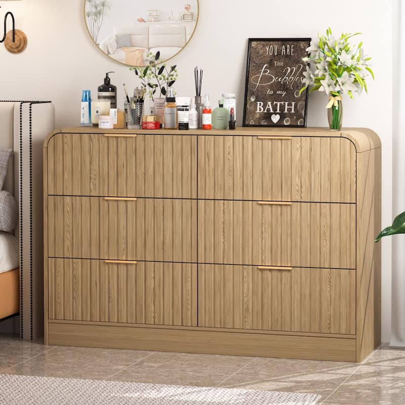 VEIKOUS 6-Drawer Wood Dresser for Bedroom, Mid-Century Modern Chest of Drawers with Anti-Tipping Device - Natural Brown