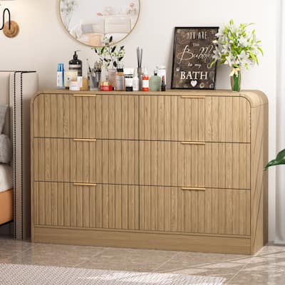 VEIKOUS 6-Drawer Wood Dresser for Bedroom, Mid-Century Modern Chest of Drawers with Anti-Tipping Device