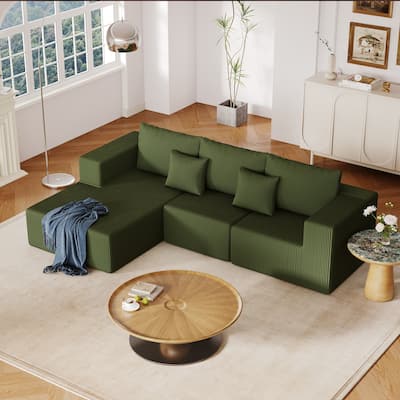 108.3" Sectional Foam Couch,L Shape Sofa With Chaise Lounge,Modular Cloud Sofa,Upholstered Corduroy Couch