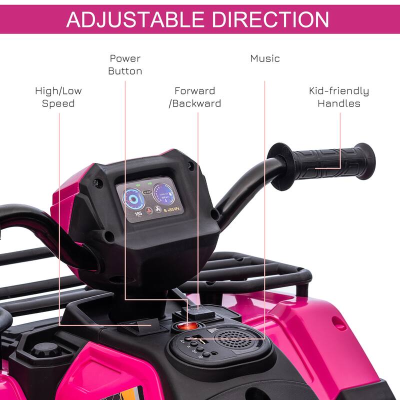 12V Kids ATV Battery-Powered Ride-On with AUX Port & USB - Tough 4 Wheeler with LED Lights for Ages 37-72 Months