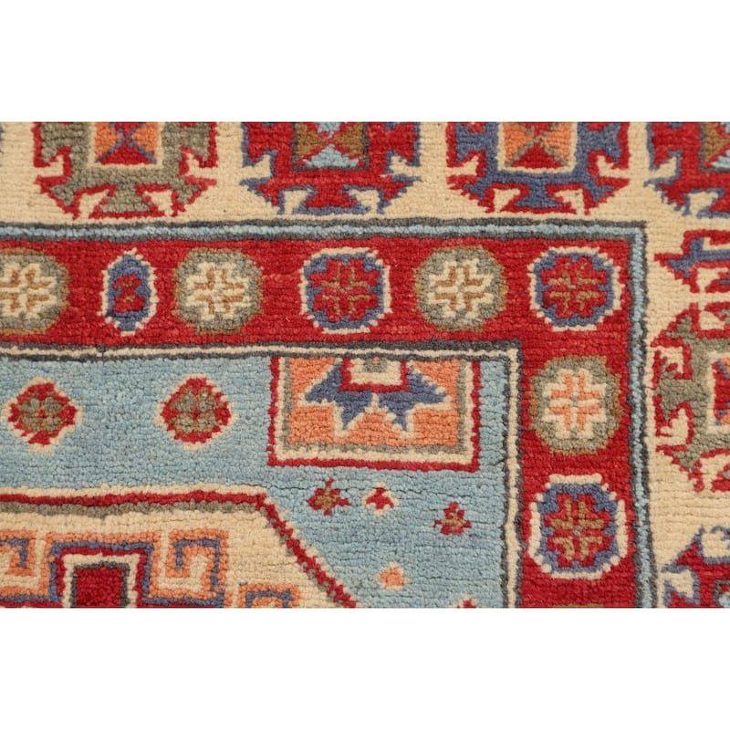 Light Blue Kazak Oriental Accent Rug Handmade Geometric Wool Carpet - 2'9" x 3'10"