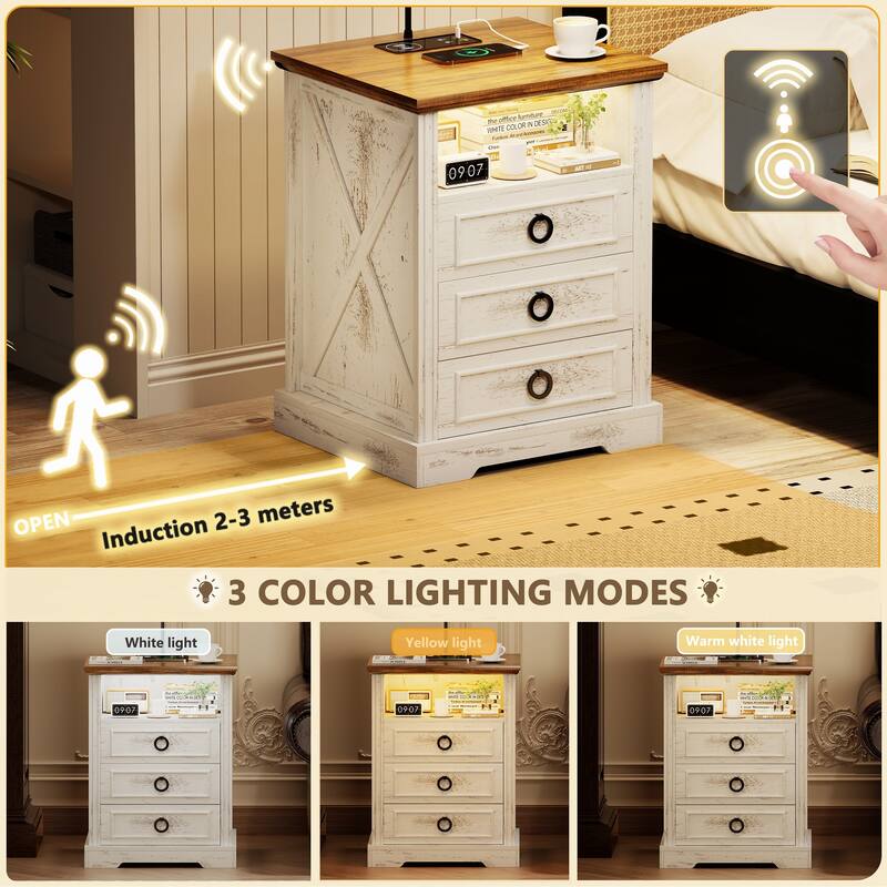 LED 3-Drawer Nightstand With and Reading Light