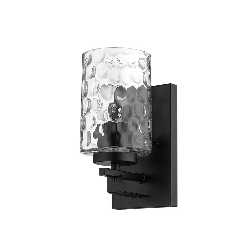 Transitional Hardwired Wall Sconce Light Fixture with Clear Glass Shade and Dimmable Damp Rated - 9.5" H x 4.75" W x 5.75" D - Matte-Black