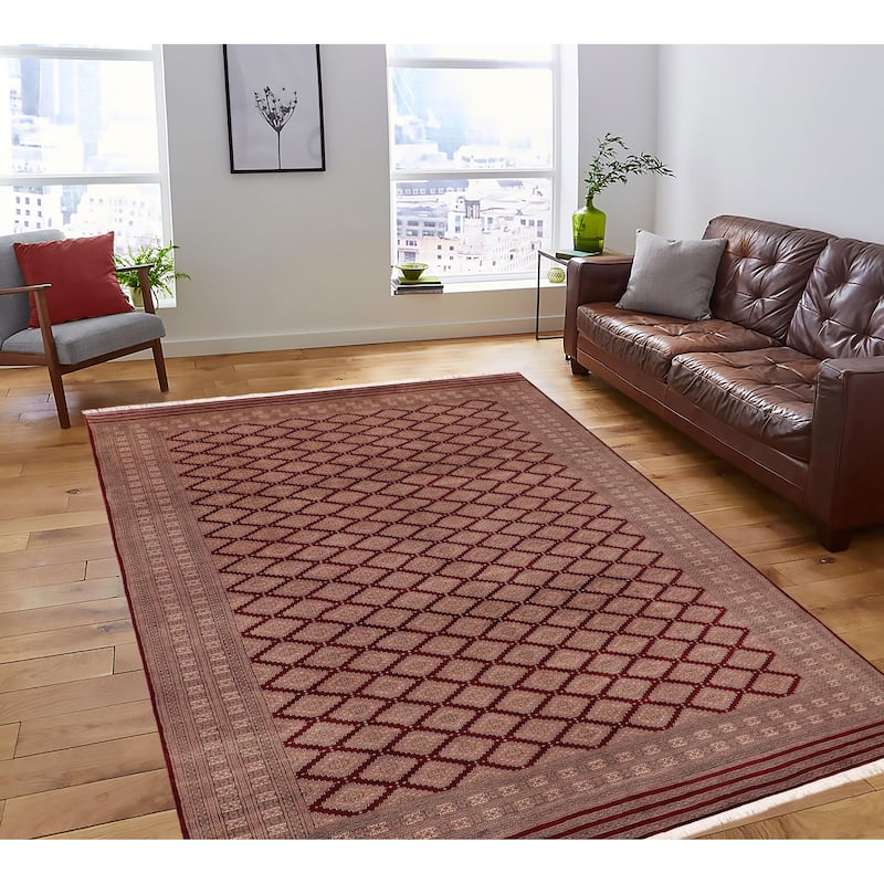 Tribal Bokhara Reyes Red/Taupe Hand Knotted Wool Rug - 10'0'' x 12'0''