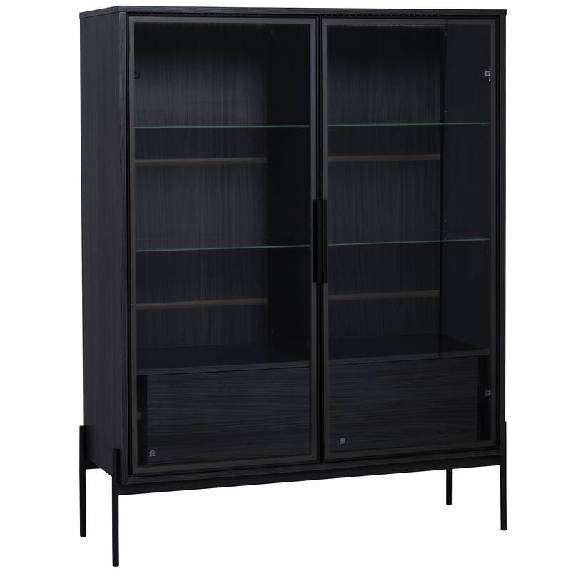 51.2 inch Display Cabinet Bookshelves, Curio Cabinet with Glass Doors & LED Lighting