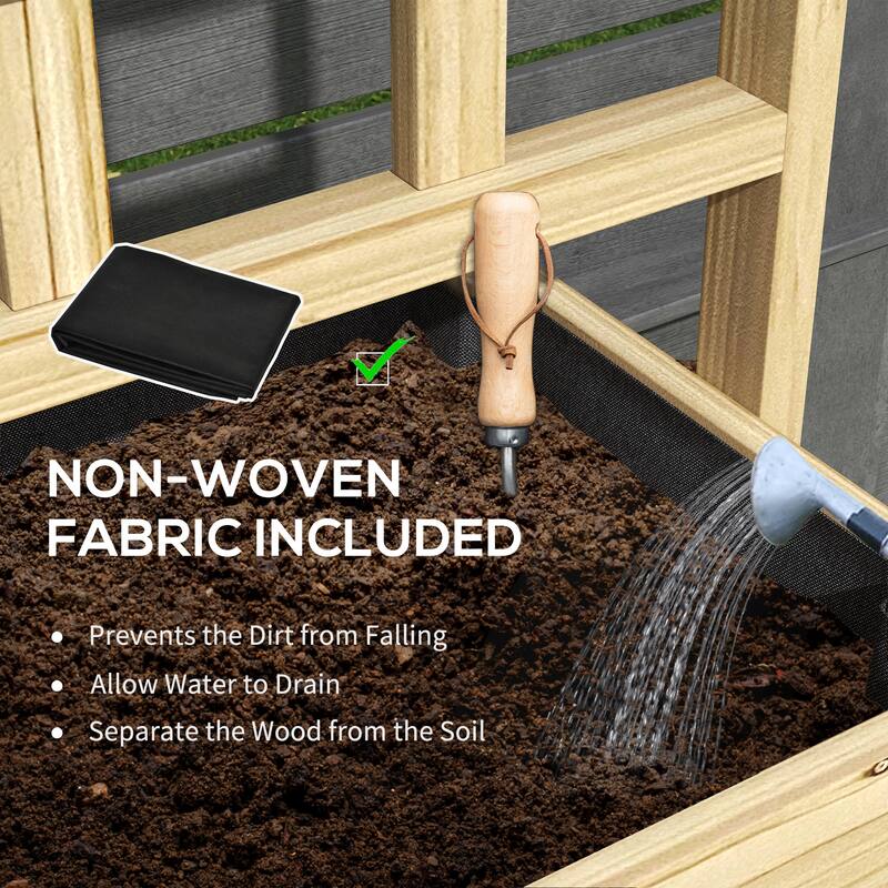 Outsunny Wooden Raised Garden Bed with Trellis, Elevated Planter Box with Storage Shelf, Outdoor Flower Box