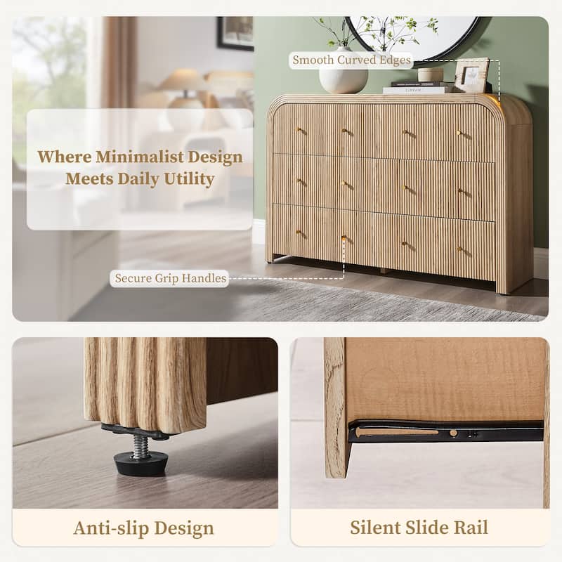 Modern Fluted 6 Drawers Dresser, Wood Chest of Drawers for Bedroom