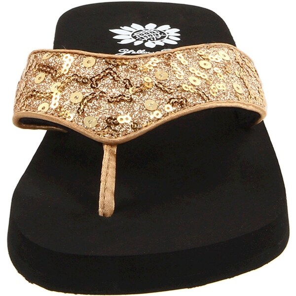 yellow box gold flip flops