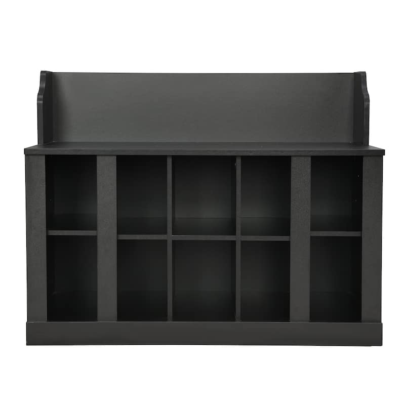 Roomfitters Shoe Storage Bench with Shelves and 4 Hooks, Elegant Hall Tree with Wall Mounted Coat Rack for Entryway