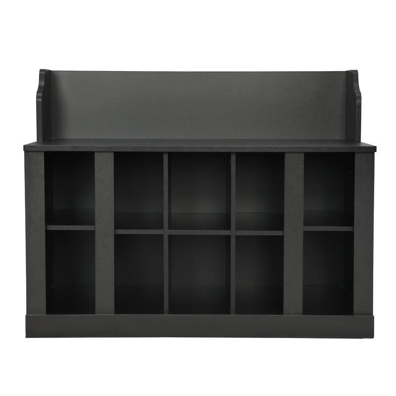 Shoe Storage Rack for Front Door Entrance, Wood Bench Wall Mounted Coat Rack with Shelves, 4 Hooks Hall Tree Shoe Bench