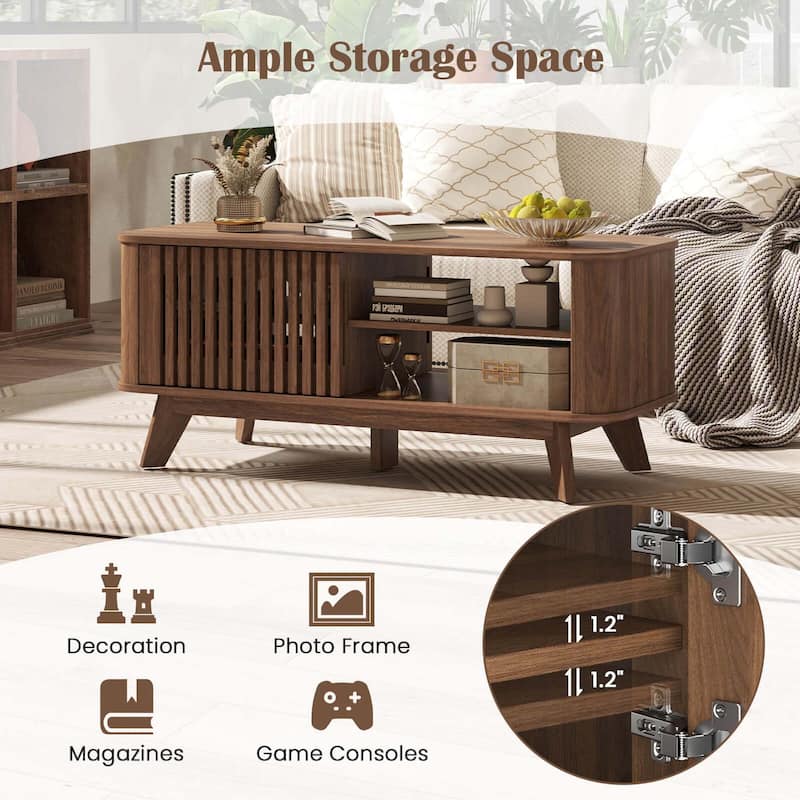 Costway Coffee Table with Storage Adjustable Shelves & 2 Doors Wood - See Details