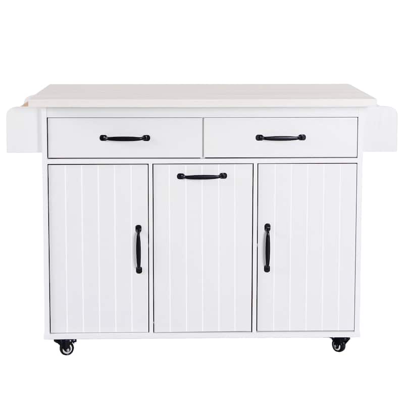 Particle Board Kitchen Cart with Power Outlet and Spice Rack and Drawer