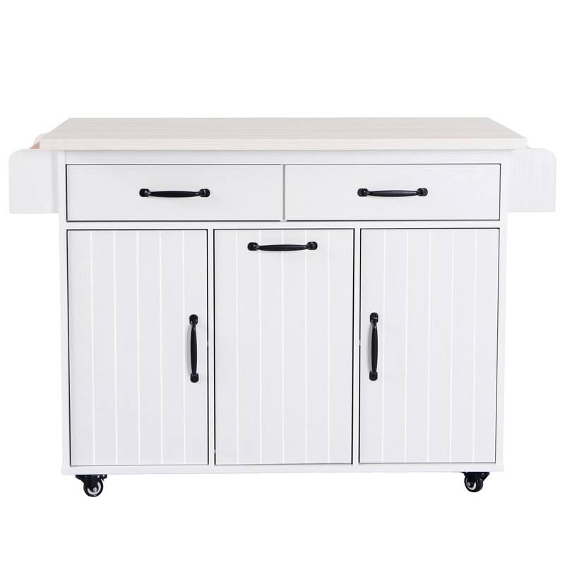 Rolling Kitchen Island wTrash Can Storage Cabinet & Adjustable Shelf, Wood Cupboard Spice Storage Cabinet wDrop Leaf, Towel Rack