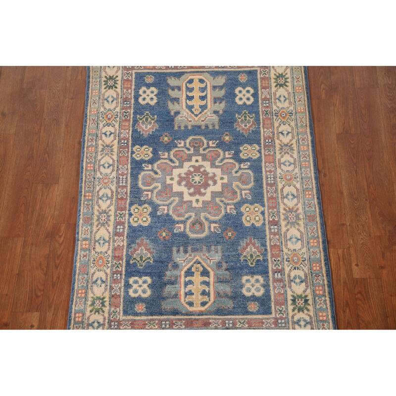 Blue Kazak Accent Rug Hand-Knotted Wool Carpet - 2'8" x 4'5"