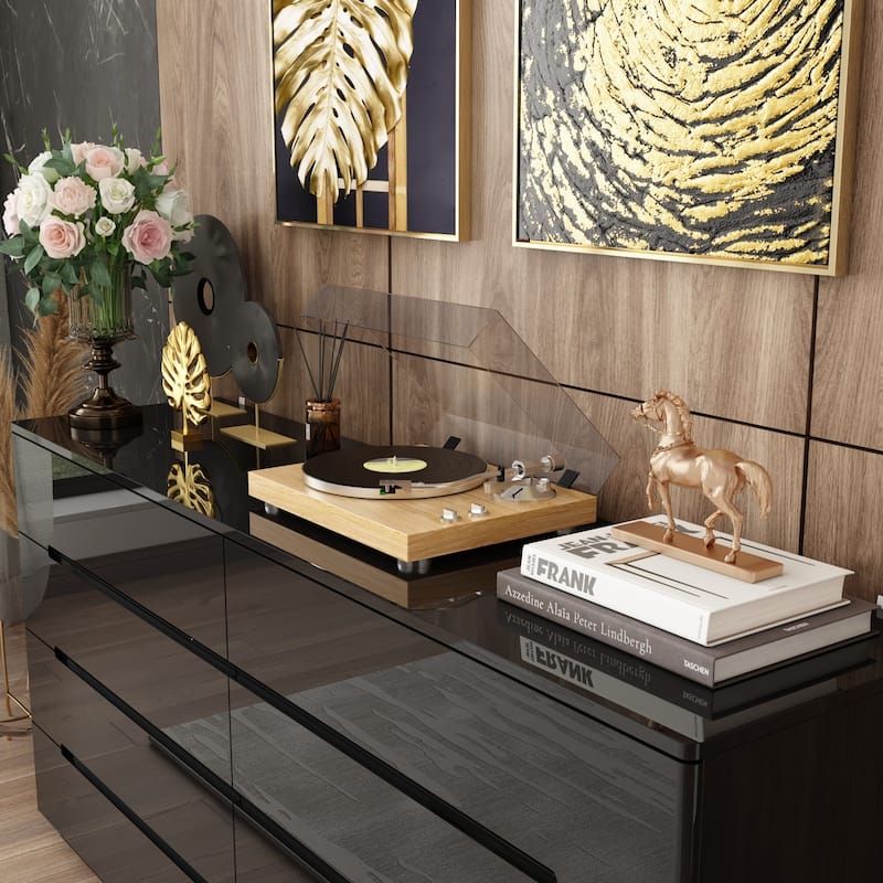 63" High Gloss Dresser With Light Chest w/8 Drawers&Spacious Tabletop