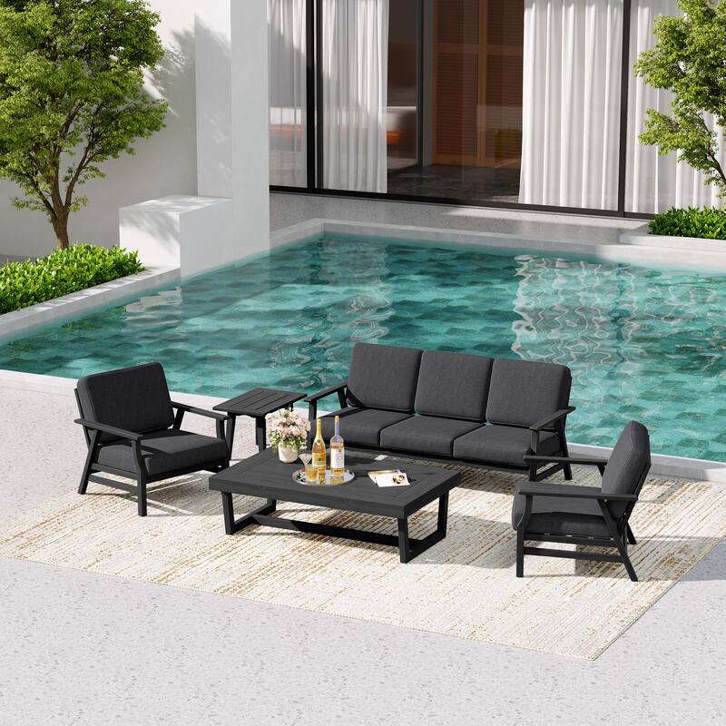 5-Piece Teak Outdoor Conversation Set with Tables.