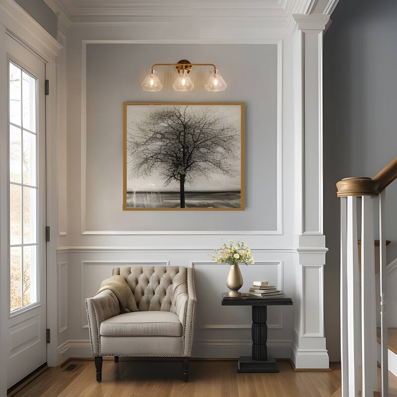 Modern Gold 3-Light Bathroom Vanity Light Glass Wall Sconces - W 23.6" x D 7" x H 10"