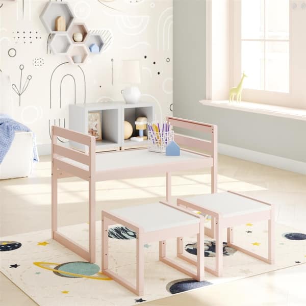 slide 2 of 20, Max & Finn Signy Kids Table and 2 Chairs Set with Adjustable Heights, Pink/White