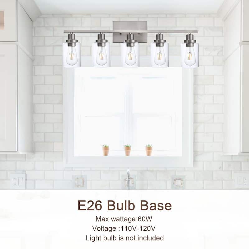 Wall Light Brushed Nickel Bathroom Vanity Lights, E26 Modern Bathroom Light Fixtures with Clear Glass Shade, Wall Lights