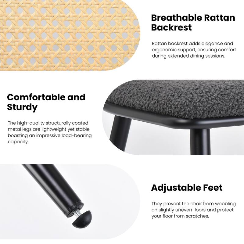 Reception Chair Set of 2 Side Chair Lounge Chair Office Chair Dark Gray Dining Chairs with Rattan Backrest