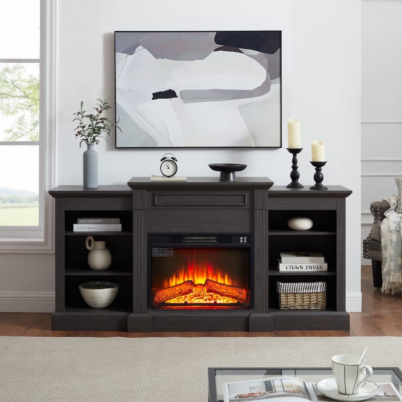 Modern Media Console Table TV Stand with 23" Fireplace Insert