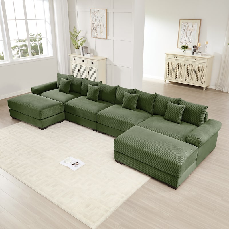 Roomfitters 130 Inch Modular Sectional Couch, Oversized Corduroy 3-Seater with Deep Seats