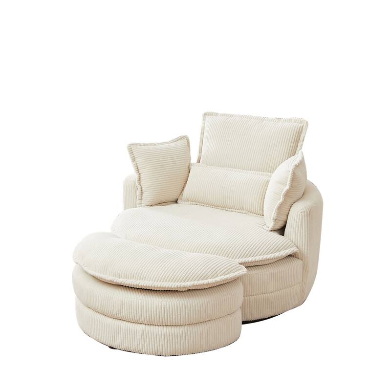 38"W Oversized Swivel Chair with Moon Storage Ottoman, 4 Pillows