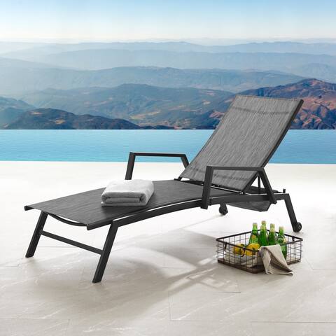 Corvus Sorrento Outdoor Sling Fabric Adjustable Chaise Lounge with Arms