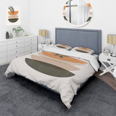 Designart 'Abstract Geometrical Sun and Moon With Leaf II' Modern Duvet Cover Set