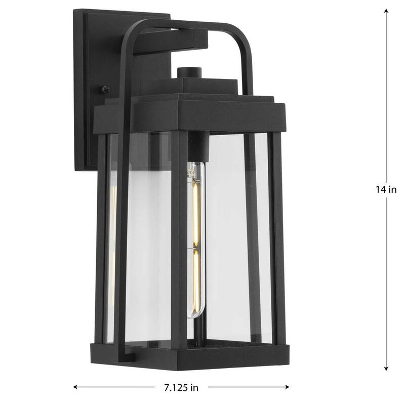 Walcott One-Light Textured Black Modern Farmhouse Outdoor Medium Wall Lantern - 7.125 in x 7.37 in x 14 in