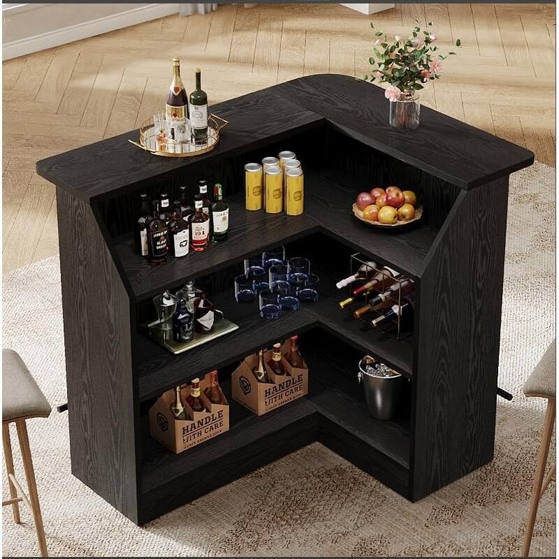 Bar Table, Home Bar Unit with Footrest, Counter Height Pub Table with Storage Shelves for Basement, Living Room, Dining Room