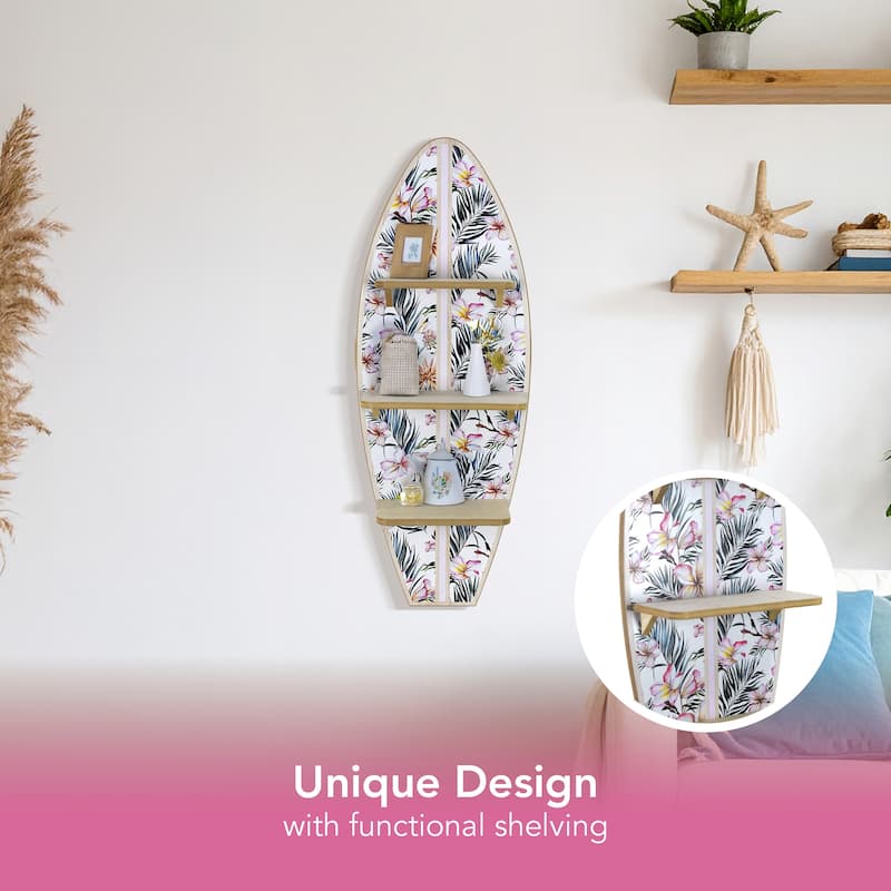 American Art Decor Surfboard Wall Shelf Coastal Beach Themed Decorative Wall Art Storage for Home or Office