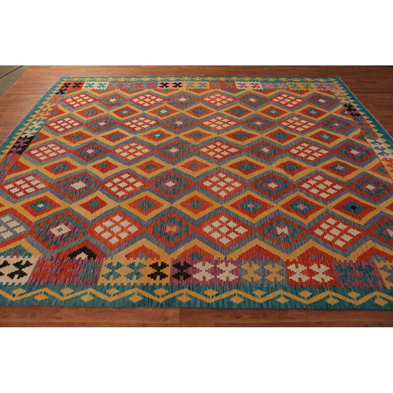 South Western Style Kilim Oriental Area Rug Hand-Woven Wool Carpet - 8'4"x 9'8"