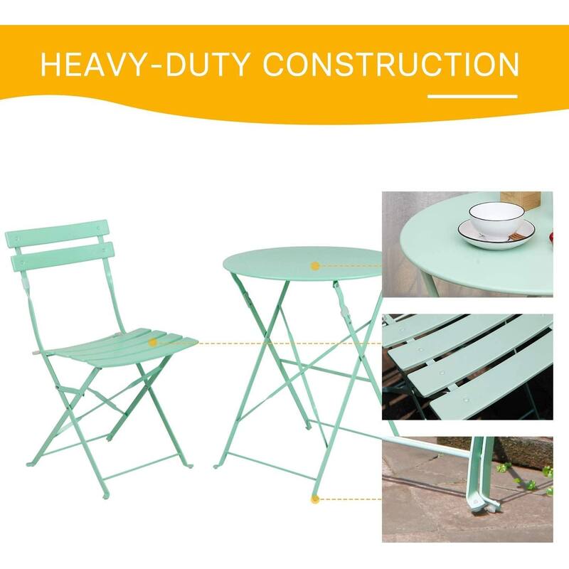 3-Piece Bistro Set Folding Outdoor Furniture Sets with Premium Steel Frame Portable Design for Bistro & Balcony