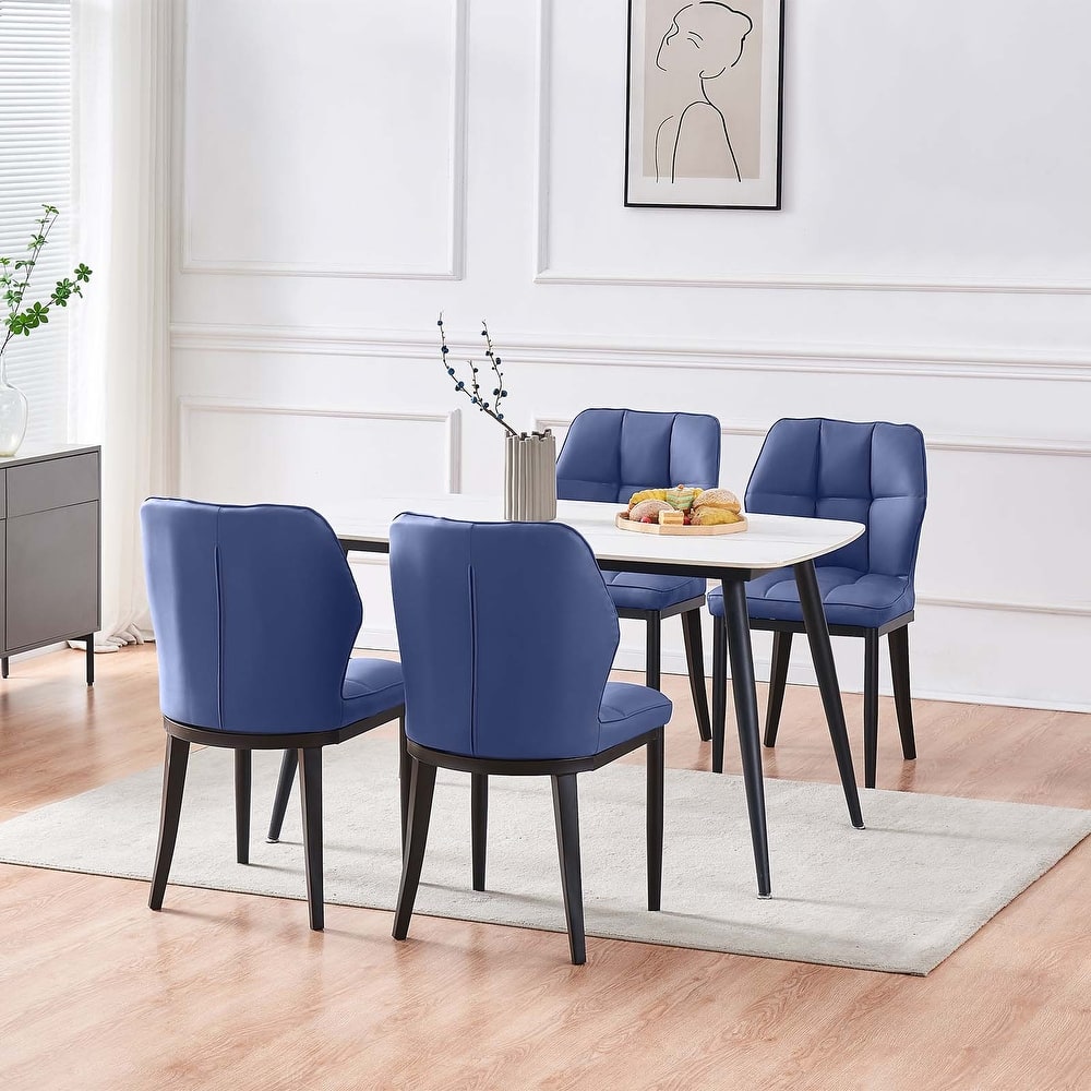 Checkered Faux Leather Upholstered Dining Chairs, Set of 2/4 - 33.7"H x 17.4"W x 17.4"D