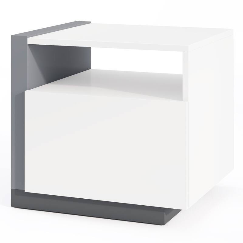 Gymax Modern Minimalist Nightstand w/ Drawer Asymmetrical Bed Side