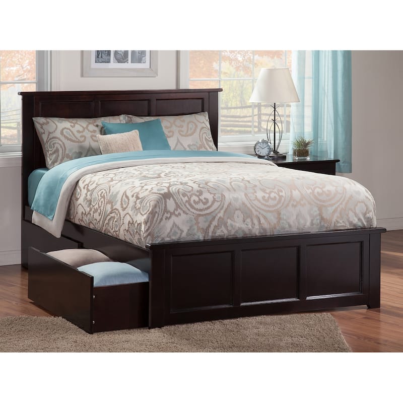 Platform Bed with Footboard & 2 Drawers - Storage Bed Frame - Slatted Support