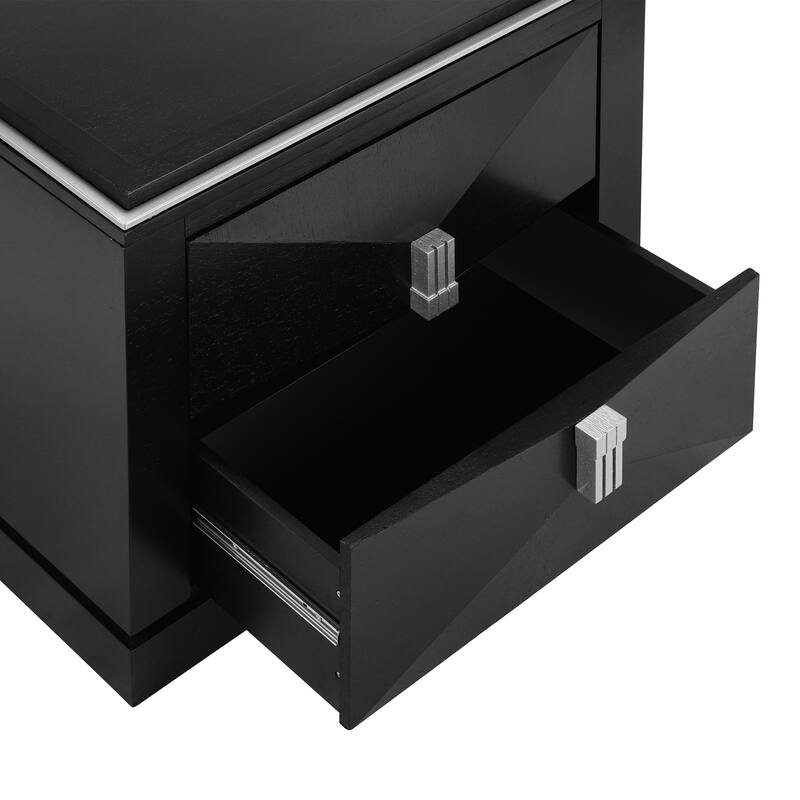 Mid-Century Modern 2-Drawer Diamond Wood End Table with Storage - Black