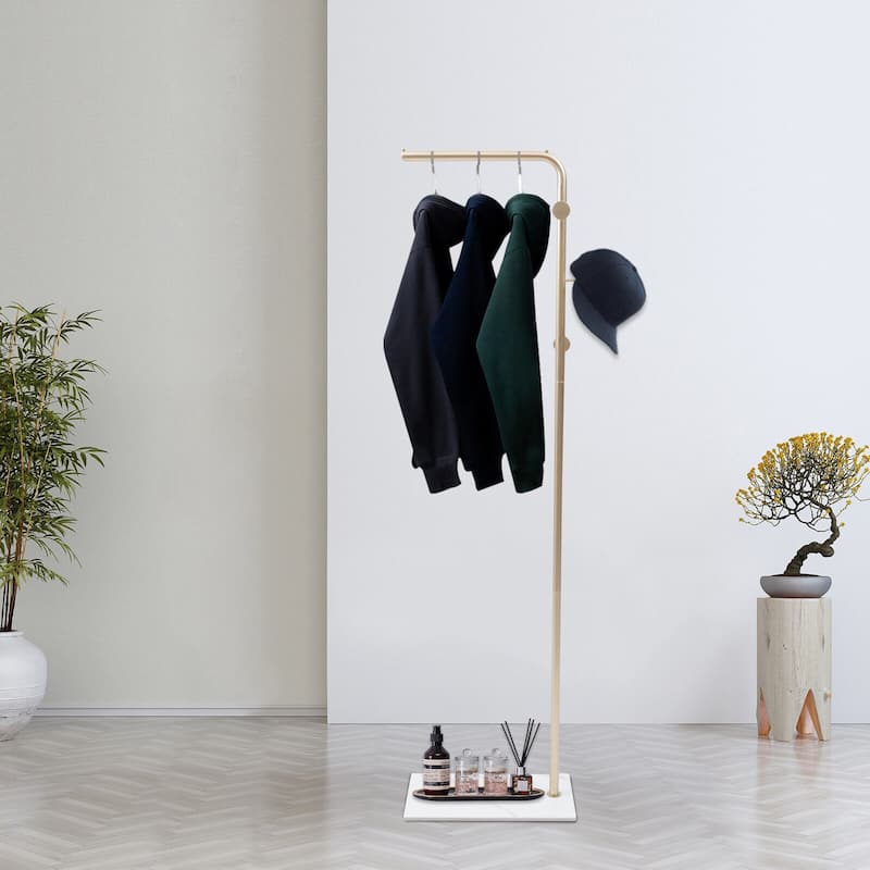 Natural Marble Base Coat Rack Freestanding with 3 Hooks - 18*10*67in